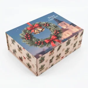 Merry Christmas Magnetic Closure Gift Boxes with Wreath Print for Holiday Gifting Party Supplies