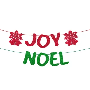 Merry Christmas Party Decoration Backdrop Classic Red & Green Glitter Hanging Paper Banner