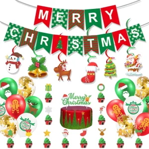 Merry Christmas Party Supplies Banner Pull Flag Spirals Balloons Christmas Party Decorations Xmas