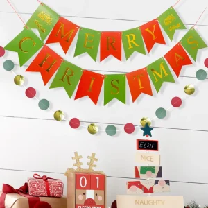 Merry Christmas Red and Green Paper Banner for Party and Home Decorations