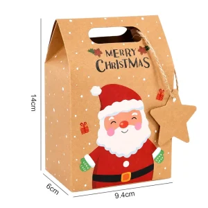 Merry Christmas Santa Treat Box, Kraft Paper Candy Chocolate Packaging Box with Handle