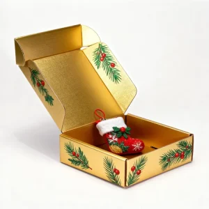 Merry Christmas Shipping Mailing Gift Box Gold Foil Corrugated Packaging Mailer Box With Custom Logo