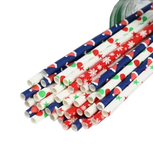 Merry Christmas Themed Paper Straws Disposable Table Decorations for Festive Party Favors