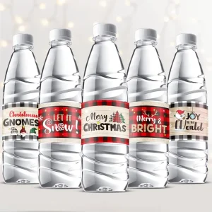 Merry Christmas Water Bottle Stickers Vinyl And Clear Labels Waterproof Party Favors Supply For Kids Christmas Party Decorations