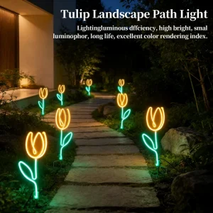 Metal Art Deco Tulip Flower LED Neon Sign 3 Piece Yellow Green Lights Home Outdoor Use Birthday Wedding Multi Occasion Decor