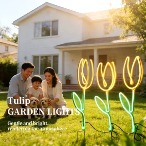 Metal Art Deco Tulip Flower LED Neon Sign Lights High Quality Handicraft 3 Piece Floor Mount Outdoor Home Wedding All