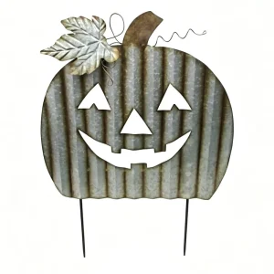 Metal Galvanized Art Deco Metal Handicraft Outdoor Jack O Pumpkin Halloween Garden and Yard Stake