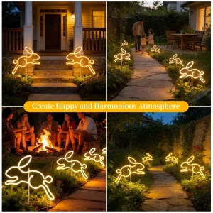 Metal Handicraft Rabbit Neon Sign LED Strip Lights Plug Powered Floor Mount Home Outdoor Wedding Easter Anniversary