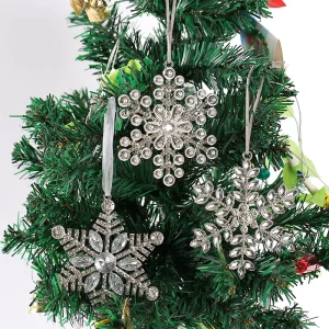 Metal Snowflake Pendant Creative New Rhinestone White 10.5×10.5cm Portable Christmas Decoration