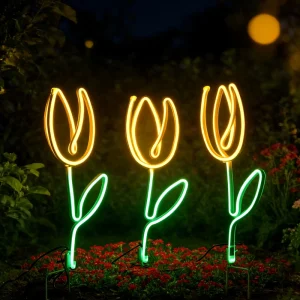 Metal Tulip Flower Neon Sign LED Lights for Yard Outdoor Party Decor Wedding Anniversary Art Deco Design