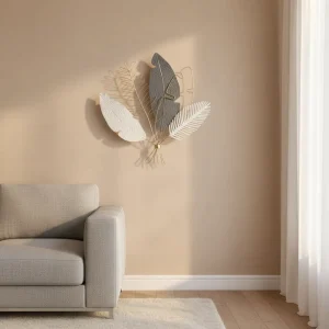 Metal Wall Decoration Home Accent 71.12*2.54*65.41CM Grey White Gold Wall Decor Metal for Entryway