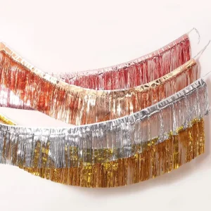 Metallic Foil Fringe Garland Shining Pink Wall Hanging Tinsel Fringe Banners Birthday Holiday Indoor Outdoor