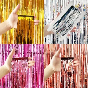 Metallic Foil Tinsel Fringe Curtain High Brightness Double sided Adhesive Party Wall Decorations for Birthday Party