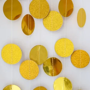 Metallic Gold Dot Paper Garland Hanging Banner for Birthday Wedding Bridal Shower Christmas Party Decorations