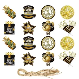 Metallic Happy New Year Paper Banners Flags String Ornaments Pendants for Christmas New Year Eve House Mall Pub Party Decor