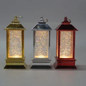 Metallic LED Christmas Lantern Glitter Water Light Gold Silver Red Snow Globe Holiday Decor