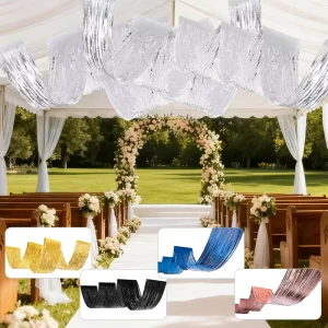Metallic Plastic Tassel Ceiling Curtains Party Wave Drapes Decorations for Wedding Engagement Graduation Bachelorette