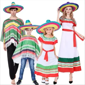 Mexican Costume Colorful Carnival Costume for Women Children Adult
