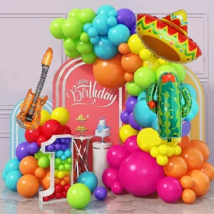 Mexican Festival Theme Cactus Hat Violin Foil Colorful Latex Balloon Chain Set Arch Wreath Carnival Fiesta Party Decoration