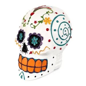 Mexican Folk Art Style Polyresin Skull Head Halloween Decoration Sugar Skull Piggy Bank Resin Day of the Dead Coin Box