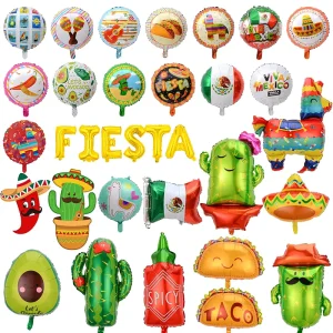 Mexican Summer Mexico Carnival Fiesta Hat Alpaca Balloon for Party Decoration Cactus Aluminum Film Globos Party Supply