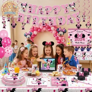 Mickey Minnie Theme Spiral Hanging Decorations Kids’ Cartoon Birthday Supplies Party Decoration Sets Including Banner Balloon