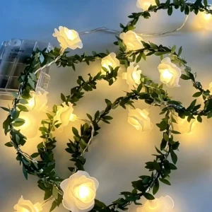 Micro LED Rose Flower Vine String Lights Battery Powered Decorative Lights for Bedroom Wedding Garden Party Home Decor