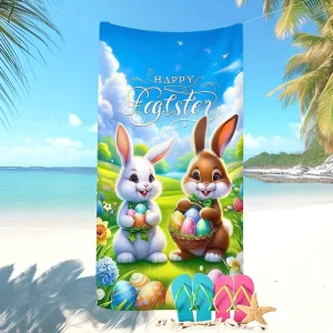 Microfiber Sand Free Beach Towel Quick Dry Cute Easter Bunny Colorful Egg Floral Print Large Soft Pool Bath Towel For Kids Girls