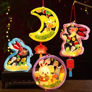Mid Autumn Festival PVC Lanterns Handmade DIY Handheld Luminous Cartoon Rabbit Indoor Outdoor
