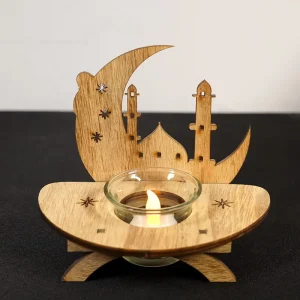 Middle East Festival Decoration LED Lights Gubang Festival Wood Crafts Square Wall Hanging Candle Holder Home Decoration