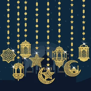 Middle East Religious Occasions Festival Decorations Stars Moon Streamers Hanging Ornaments Party Scene Lantern