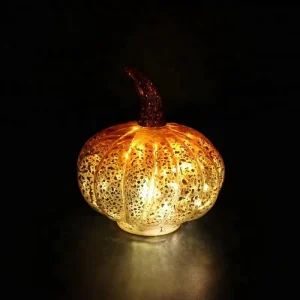 Middle Halloween Decorative Glass Pumpkins with Led Light Decorations