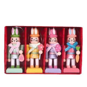 Mini 12cm Easter Rabbit Soldier Nutcracker with Hanging String for Easter Basket Stuffers and Seasonal Desktop Decor Ornaments