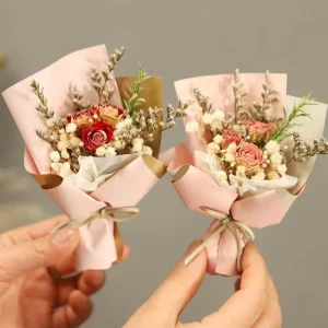 Mini Bouquet Handmade Delicate Baby’s Breath Rose DIY Souvenir for Wedding Favor & Home Decoration Birthday Party Gift Car Decor