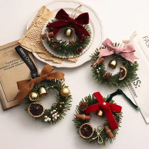Mini Christmas themed Floral Garland Hanging Handles Car Home Window Decorations Featuring Welcome Bells Handmade Plastic