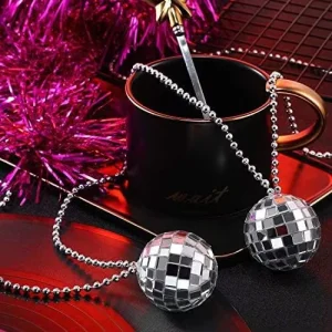 Mini Cute Party Silver Jewelry Decoration Props Novelty Disco Ball Earrings Necklace