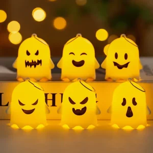 Mini Ghost Shaped LED Light Flameless Candle Light with Different Expressions for Halloween Indoor Outdoor Party Home Decoration