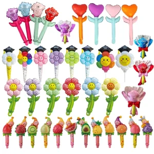 Mini Graduation Foil Balloons Handheld Smiley Flower Balloon Sticks for Class of School Party Favors Bulk