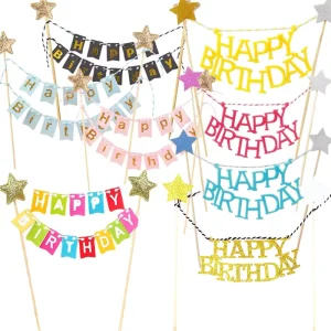 Mini Happy Birthday Cake Banner Festive Party Garland Decoration for Cakes and Cupcakes