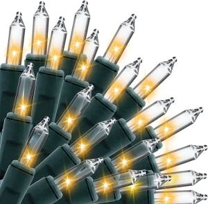 Mini Incandescent Christmas Tree Lights 120V Warm White Green Wire IP65 Rated 2-Year Warranty Easy Installation