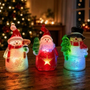 Mini Plastic Christmas LED Figurine Ornament Multi color Light Glowing Santa Snowman Tabletop Decor Halloween Birthday Holiday