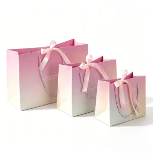 Mini to Large Gift Carrier Bags with Gradient Finish and Delicate Bow for Beauty or Bakery Retail Packaging