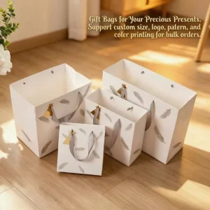 Minimal Print White Gift Paper Bags with Rope Handle Matte Art Paper Handbags for Birthday Wedding Gift Packing Fast Shipment