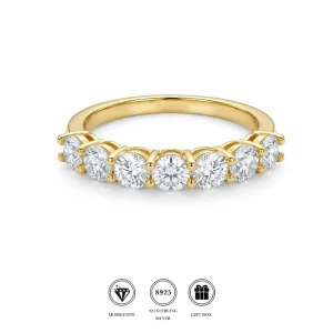 Minimalist S925 Silver Round Moissanite Seven Stone Half Eternity Band for Women Wedding Anniversary Daily Stack Finger Jewelry