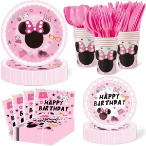 Minnie Mouse Birthday Party Supplies Include Tablecloth Banner Cake Toppers Balloons for Mouse Baby Shower Party Decoration Sets