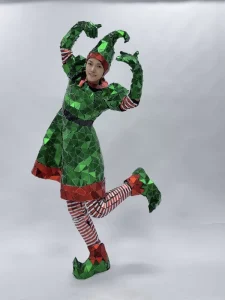 Mirror Christmas Elf Costume Shiny Green Character Suit Event Parades Reflective Disco Outfit Stage Performance Sparkly Festival