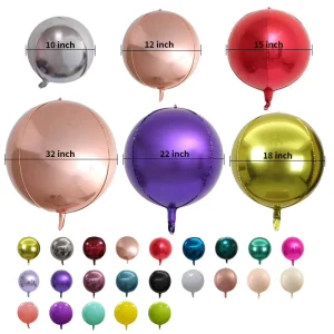 Mirror Chrome 4D Round Foil Balloons Metallic Sphere Globes For Party Decor 10 18 22 Inch Sizes Helium Fill