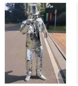 Mirror Man Costume Silver Acrylic Reflective Suit for Performance Party Cosplay