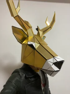 Mirror Surface Elk Head Costume Helmet Handmade Geometric Deer Mask for Club Dancer Festival Cosplay & Home Wall Decor
