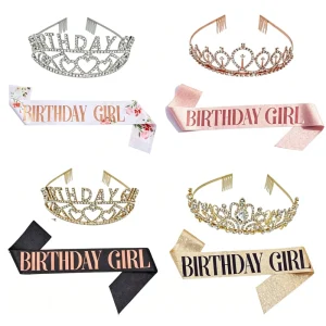 Mix and Match Birthday Girl Sash & Tiara Customizable Birthday Set Bulk Free Combination Crown + Sash for Parties